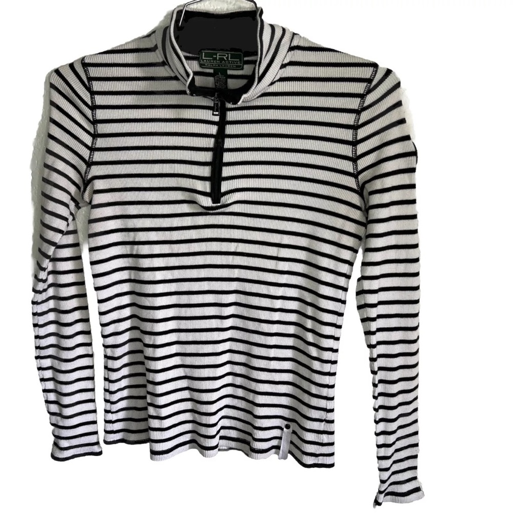 lauren ralph lauren Active Long Sleeve Woman’s Striped 1/4 Zip Pullover Size L
